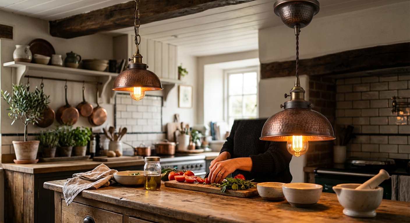 Lámparas de Cocina en Bronce y Cobre: El Estilo Industrial que Conquista a Primera Vista