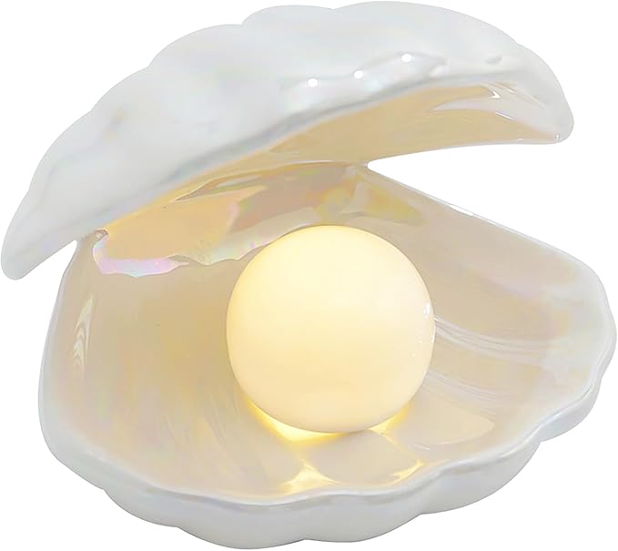 BORDEAG Concha perla noche noche cerámica concha lámpara - concha decorativa perla luz con