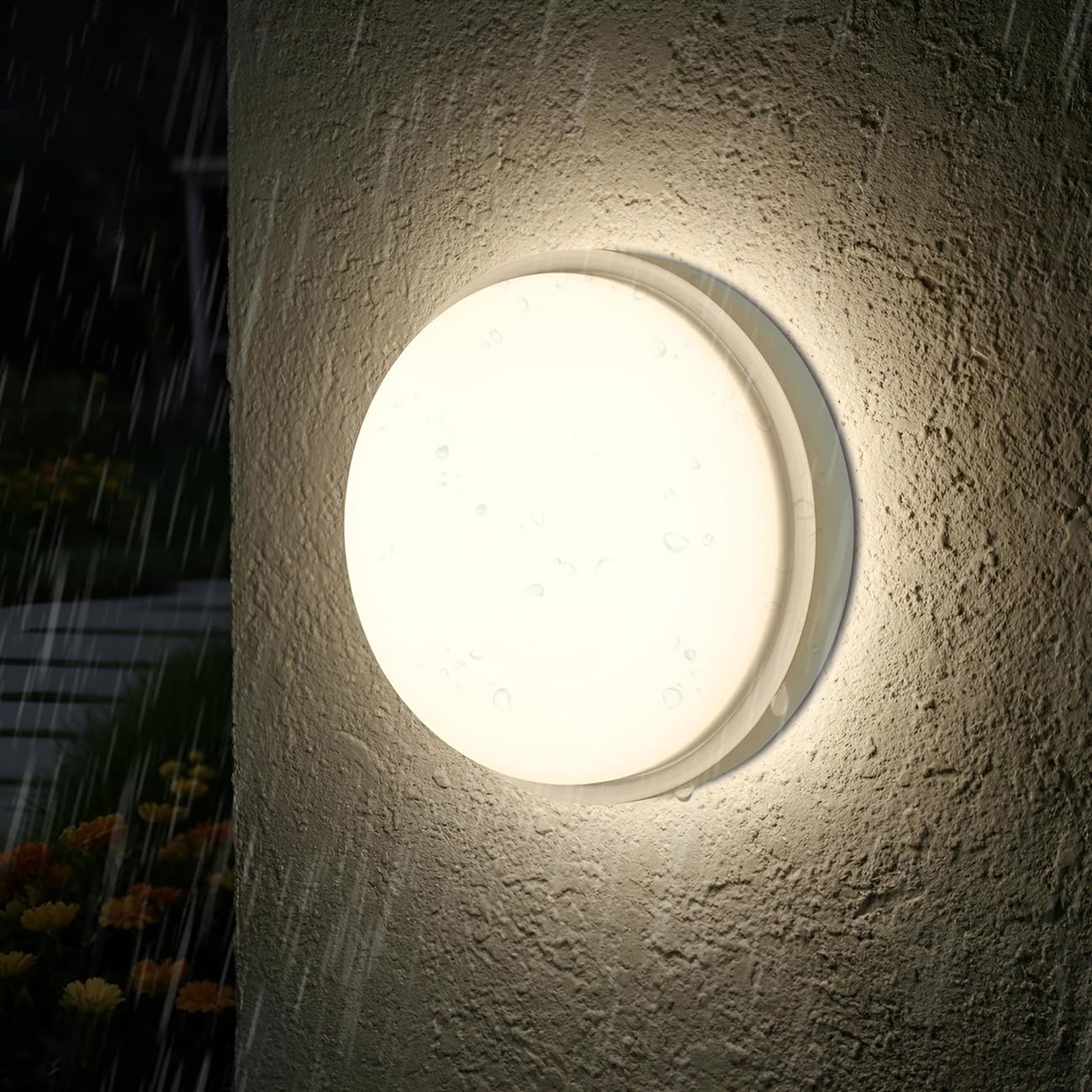 ANWIO Aplique Pared Exterior 14W, Apliques Pared Blanco, Lámpara de Baño Redonda LED IP54,