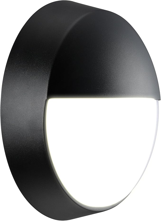 Luceco Aplique de Pared Redondo 10W LED, Lámpara Negro/Blanco Impermeable, iluminación par